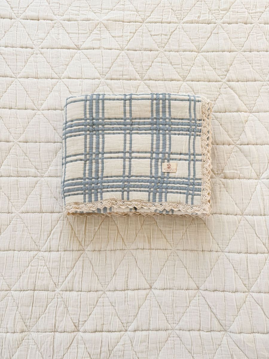 Organic Cotton Baby Blanket - French Plaid, Powder Blue
