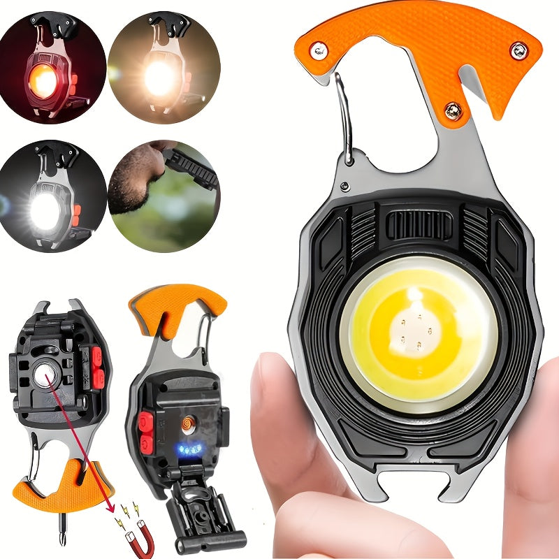COB LED Keychain Flashlight with Lighter – 7-in-1 EDC 3-Pack