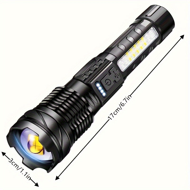 COB LED Flashlight Rechargeable – LED + COB Dual Light Source, Adjustable Floodlight, USB Rechargeable 1500mAh, Buy 1 Get 1 Free, Waterproof Torch for Camping, Fishing, Hunting & Emergency, Great Father’s Day Gift