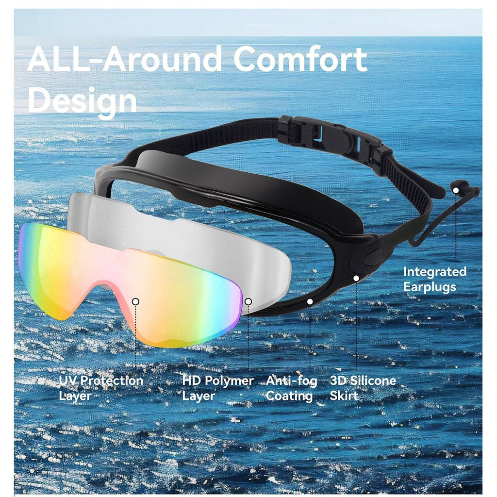 Anti-Fog Swim Goggles 2-Pack with Earplugs Nose Clip & Case, Wide Lens Leakproof