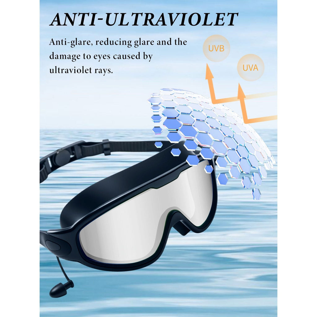 HD Swim Goggles 2 Pack – Anti-Fog Clear Vision, Adjustable Strap, Soft Seal Comfortable Fit for Adults, Pool Training Beach Water Sports, Earplugs Nose Clip Case Included