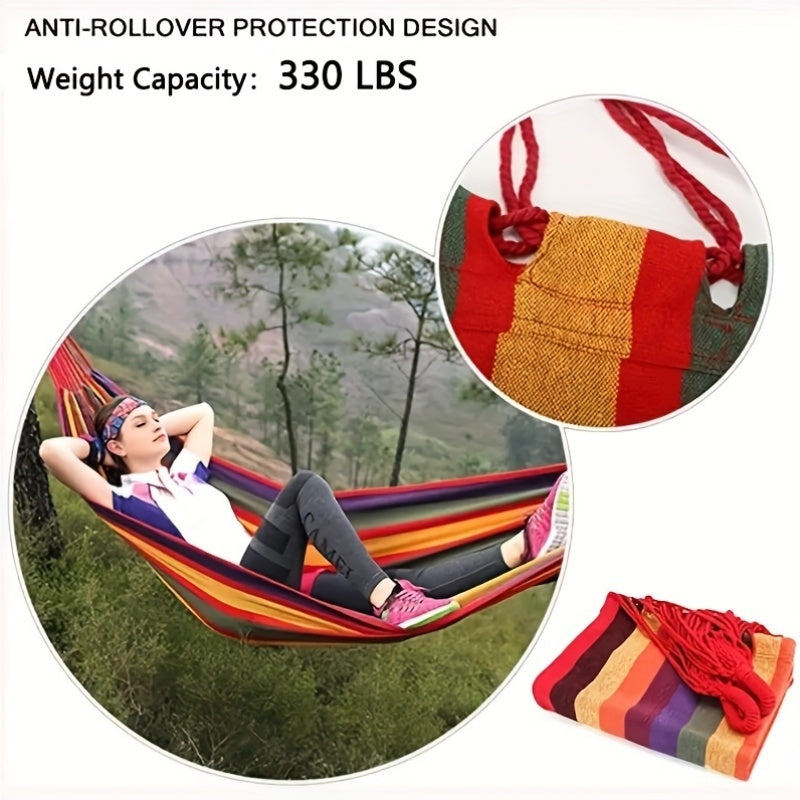 Camping Hammock Single Person Colorful Fabric Anti-Roll Design 330 lbs Capacity with Tree-Friendly Straps Portable Carrying Bag Outdoor Indoor Backyard Lounging