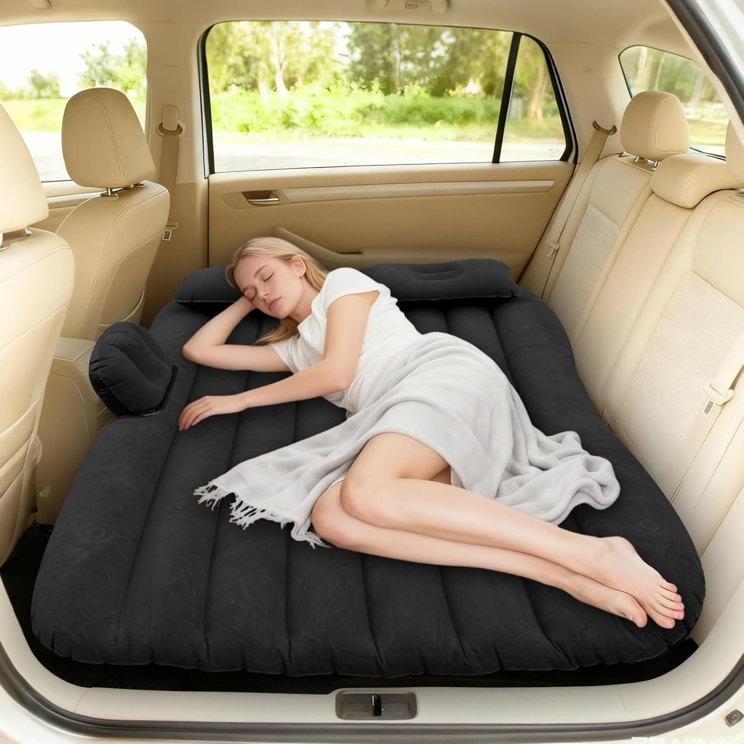 Inflatable Car Air Mattress for SUV, Truck & Back Seat – Fast Inflate Portable Camping Bed with Pillow, Air Pump & Carry Bag for Road Trips & Car Camping