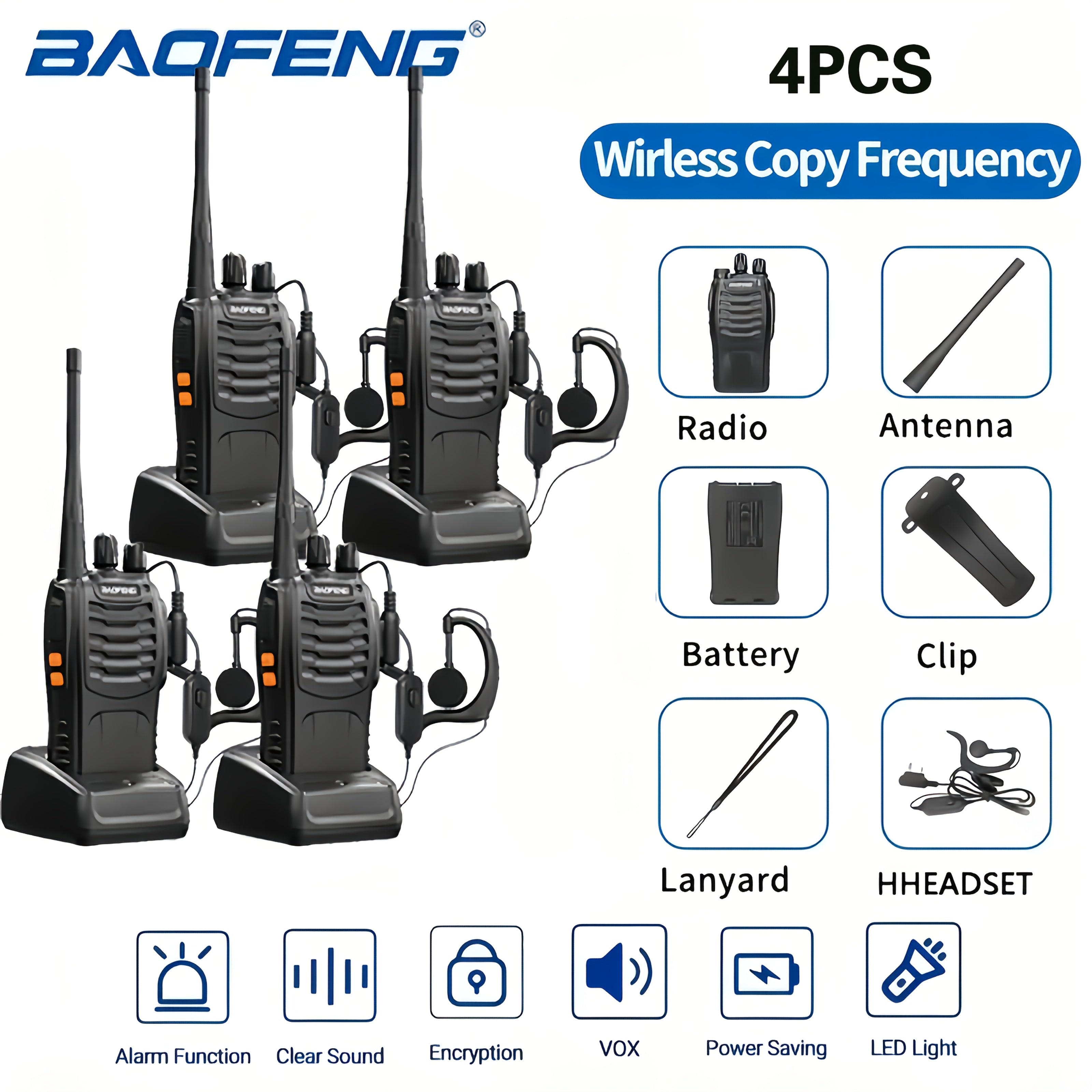 Baofeng BF-888S Walkie Talkies 16 Channel UHF Long Range Two Way Radio Rechargeable with Earphones for Camping Hiking Hunting Outdoor