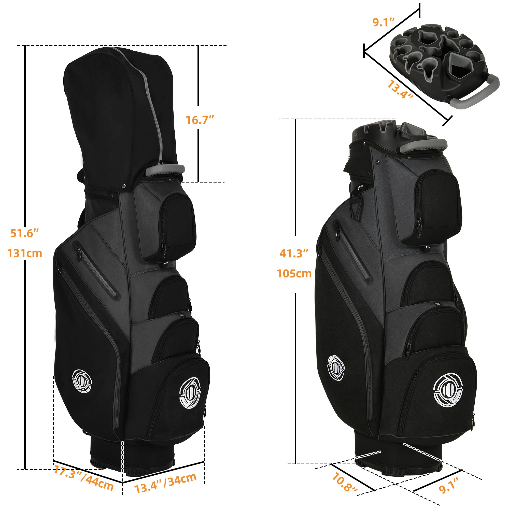 Golf Cart Bag 14-Way Full Length Dividers Protect Clubs 8 Zippered Pockets Cooler Pocket Valuables Pocket Ergonomic Shoulder Straps Rain Cover Water Repellant Unisex Professional Golf Bag Multiple Colors