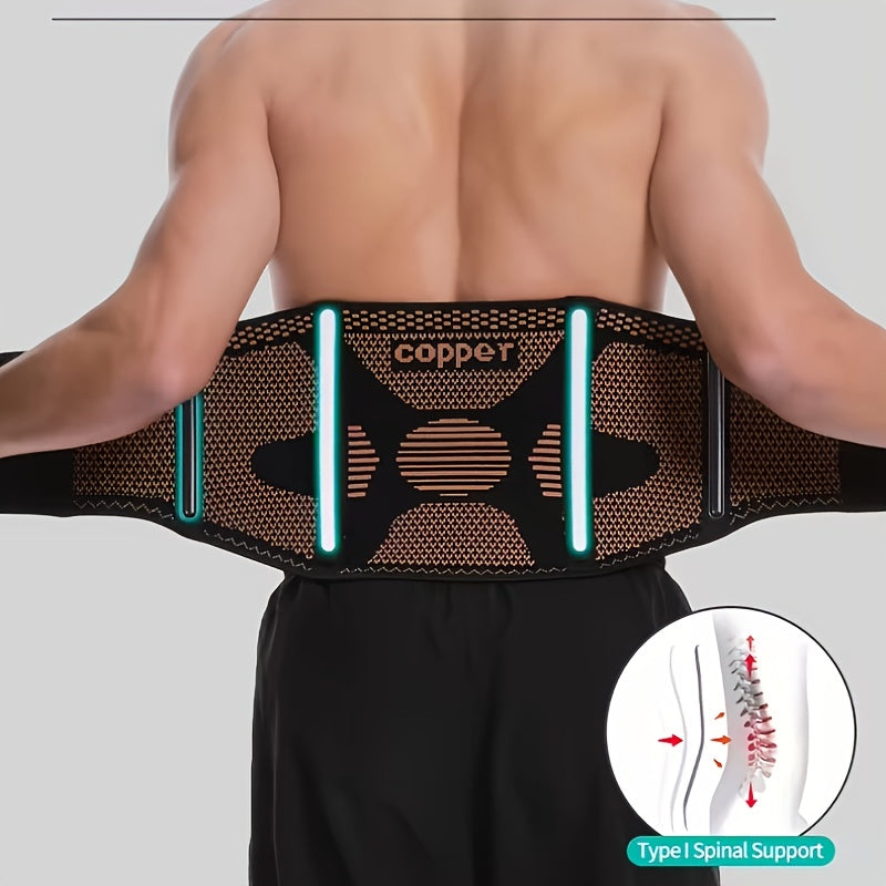 Lumbar Support Belt with Copper Compression – Breathable Lower Back Brace for Men & Women, Adjustable Hook-Loop Waist Support for Heavy Lifting Work Workout Gym, S to 4XL