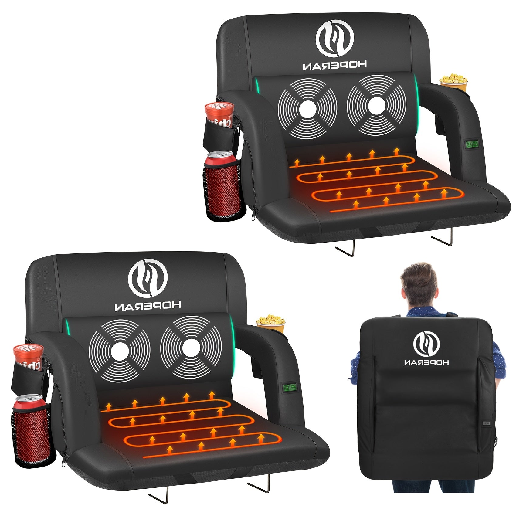 Heated Stadium Seat with Massage, 3-Level Heat & 6 Modes