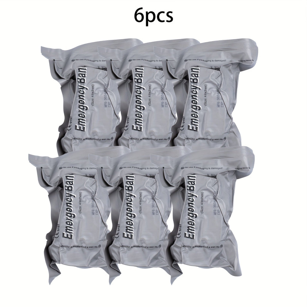 Hemostatic Bandages 6-Pack – 4-Inch Vacuum-Sealed Emergency Pressure Bandages for Wound Care, Bleeding Control, Outdoor First Aid, Hiking, Camping & Survival Preparedness