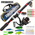Carbon Fiber Fishing Rod & Spinning Reel Combo – Ultralight Fast Action Rod with Long Cast Spinning Wheel, Complete Sea Fishing Tackle Set for Saltwater & Freshwater, Available in Red & Grey