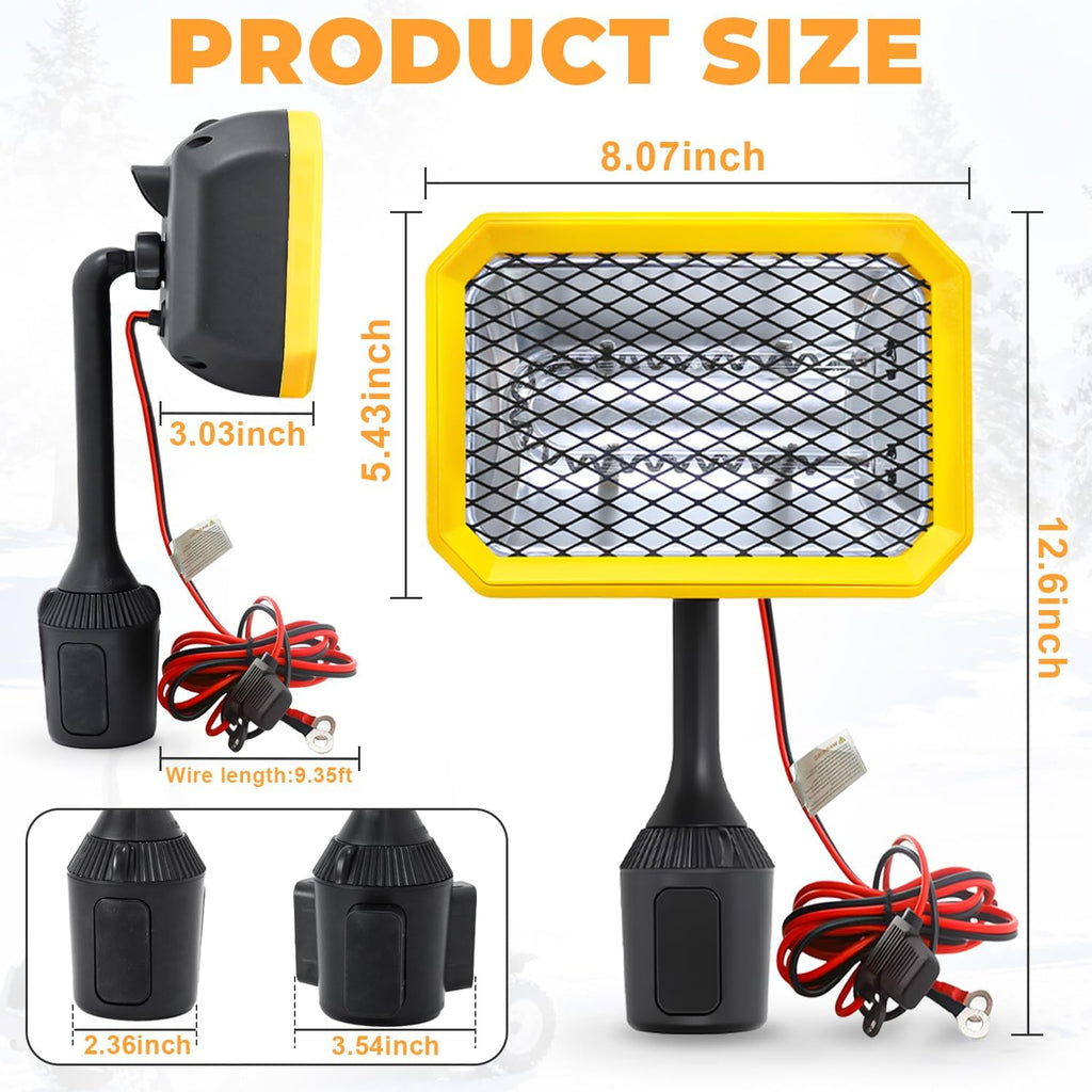 400W Electric Golf Cart Heater Carbon Fiber Fast Heating 360° Adjustable Angle Battery Powered Portable Heater with Cup Holder Adapter Compatible with 48V Golf Cart Systems Golf Cart Accessories