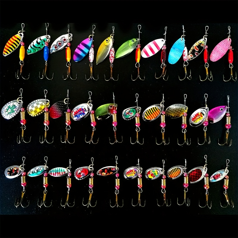 Spinnerbait Fishing Lures 30pcs – Heavy Duty Metal Spoon Jig Multi-Color Artificial Bait Set for Bass Trout Pike Musky, Saltwater & Freshwater Spinner Bait Kit for Men