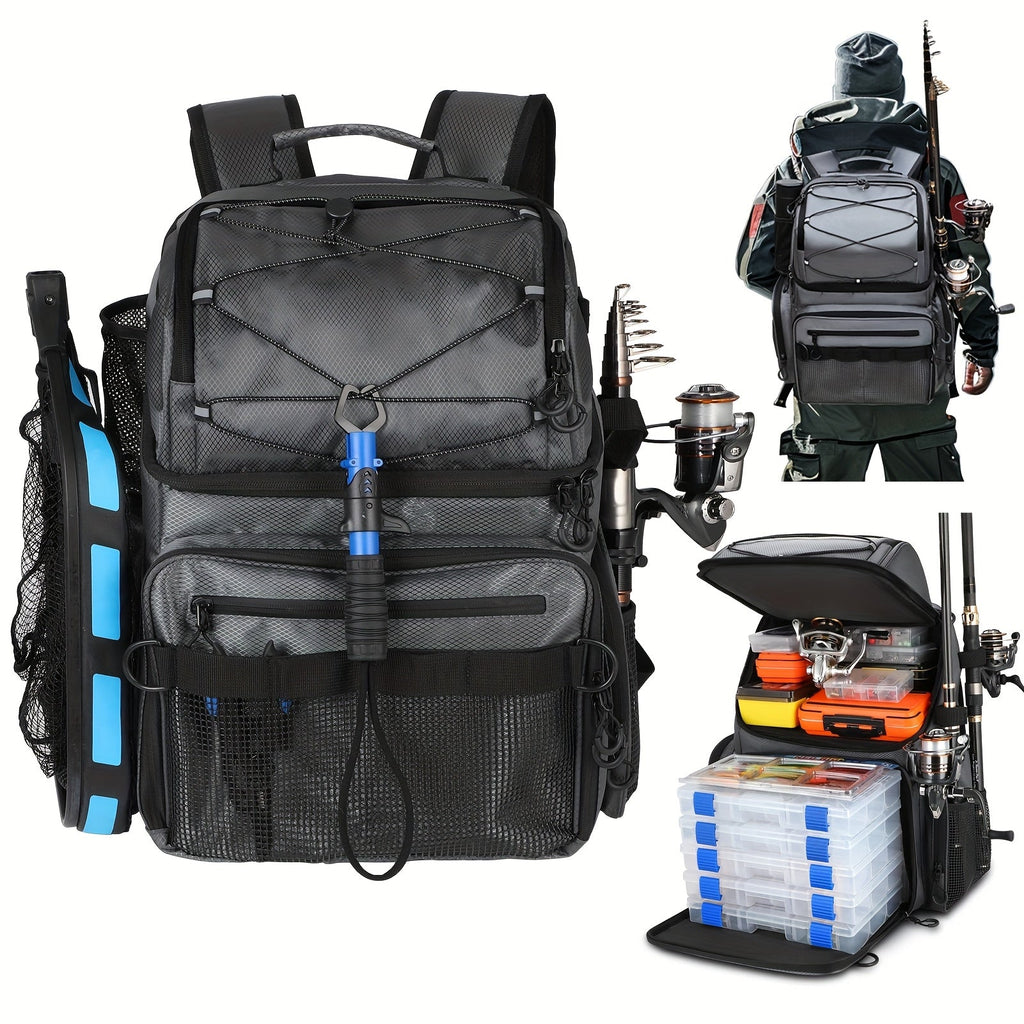 Waterproof Fishing Rod Backpack 42L – Built-In Rod Tube, 16 Pockets & Insulated Cooler Option | Black, Camo, Khaki, Gray