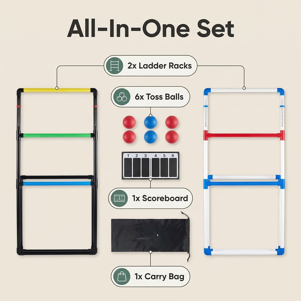 Ladder Toss Game Set – 6 Bola Ladderball Outdoor Lawn Game with Storage Bag & Score Trackers for Beach Tailgate Backyard