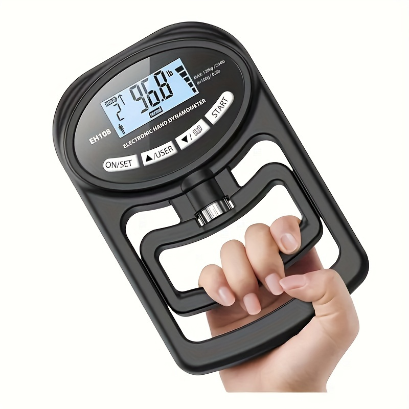 Electronic Hand Grip Strength Trainer with Digital Display – 264LBS / 120KG Capacity ABS Grip Strengthener for Hand Exercise, Forearm & Finger Strength Training – Battery & USB Powered, Black