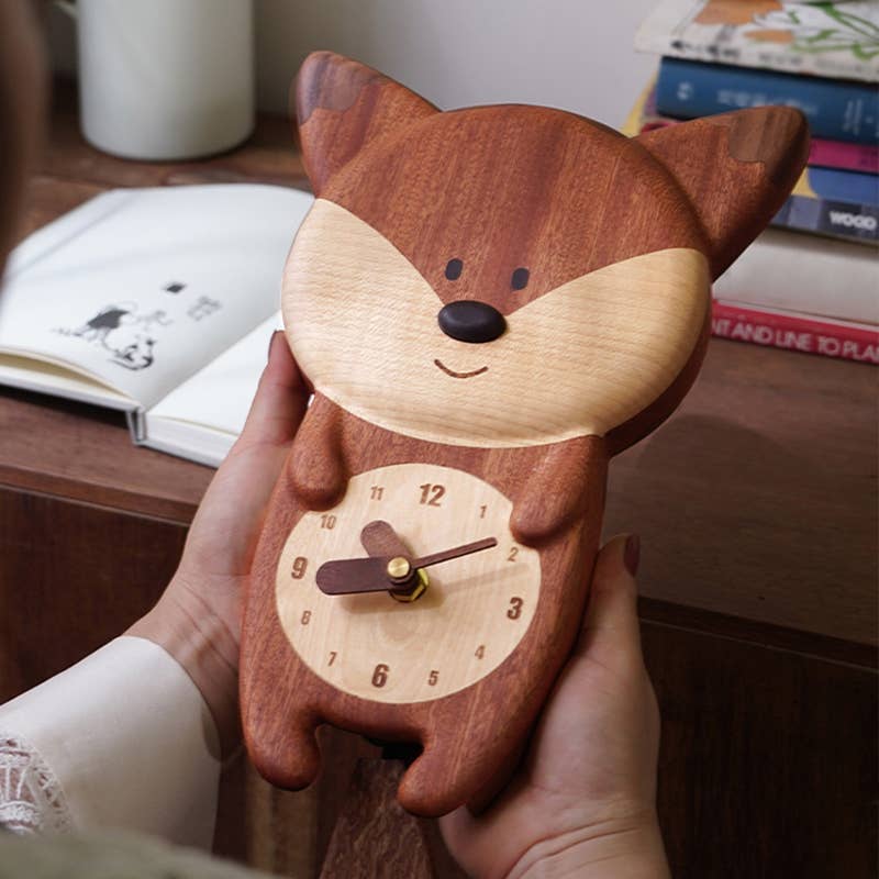Handmade Wooden Fox Wall Clock