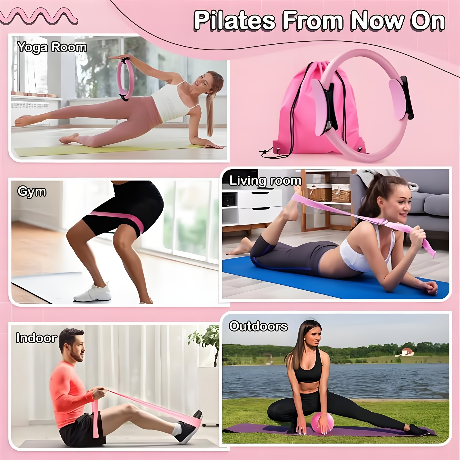 Pilates Set for Women 14-Piece – Includes 13-Inch Pilates Ring, 9-Inch Yoga Ball, 5 Resistance Bands & Hip Thrust Bands, Complete Home Pilates Equipment Kit for Beginners & Core Training