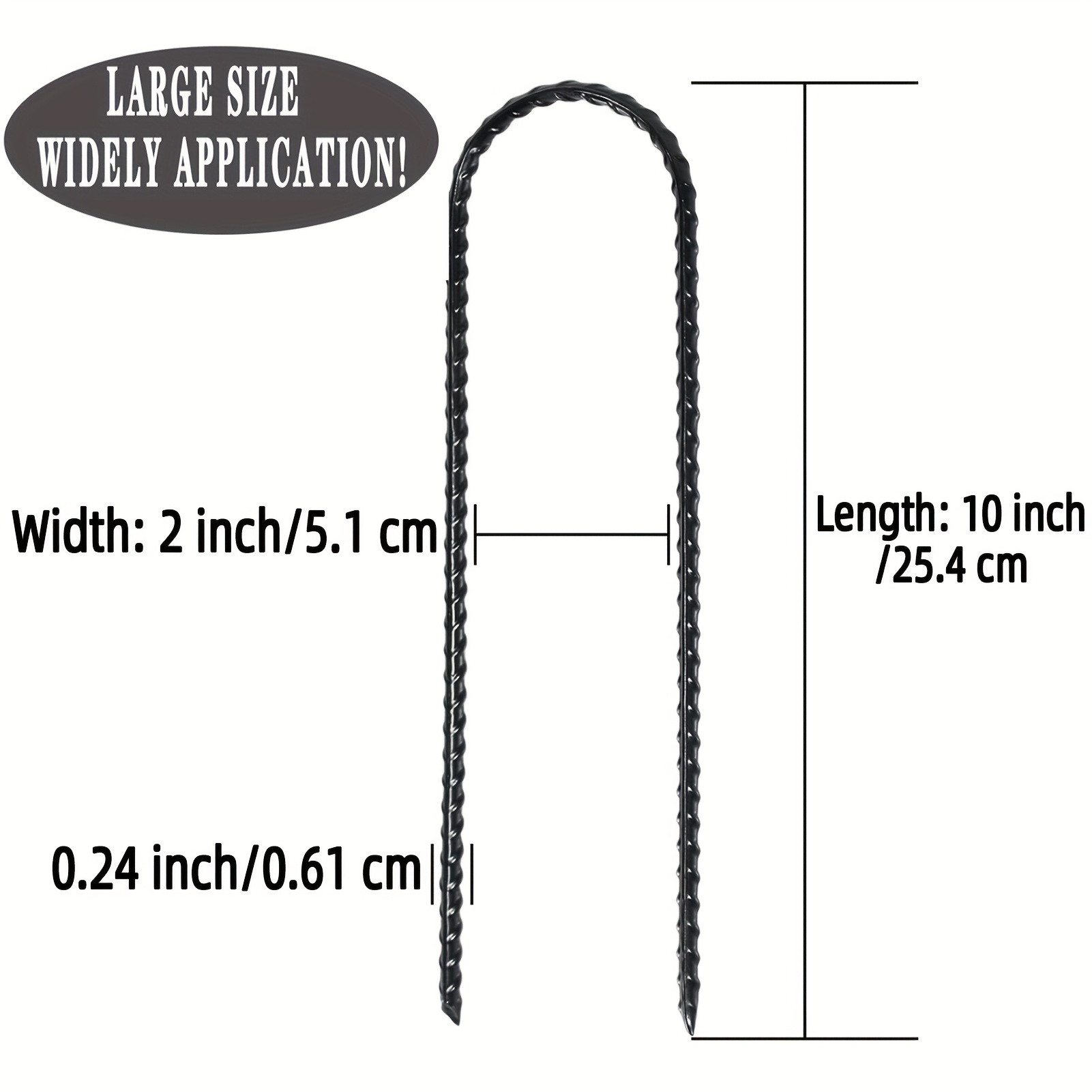 Trampoline Wind Stakes Ground Anchors – 10 Inch Heavy Duty Rebar Stakes with Black Powder Coat, Safety Anchor Kit for Trampoline, Tent & Outdoor Equipment, Anti-Tip Metal Landscape Staples, 12 or 24 Pack