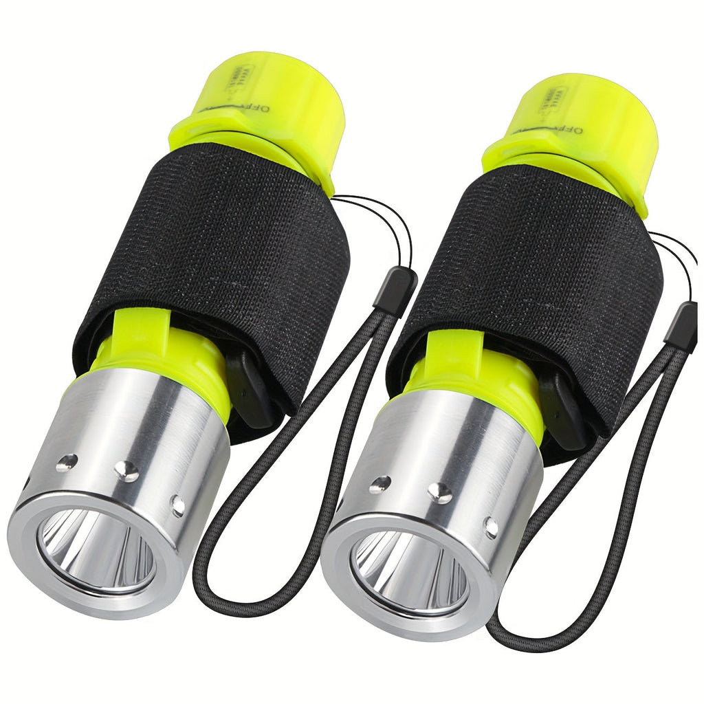 Scuba Diving Flashlight 2-Pack – Waterproof 80ft T6 LED 500 Lumens, Rechargeable 18650 USB, 3 Modes Rotary Switch Dive Light for Snorkeling, Caving & Outdoor Activities (Batteries & Chargers Included)