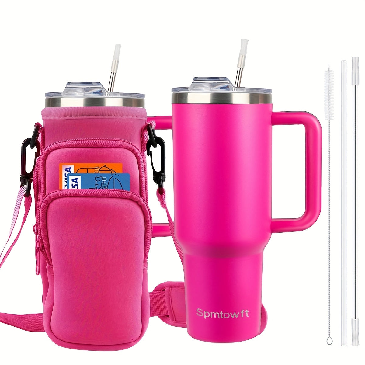 40oz Tumbler with Handle and Straw – Insulated Stainless Steel Water Bottle, Leak-Proof Lid, Cup Holder Friendly, 34H Cold / 8H Hot, Carrier Bag Included, Gift for Women & Men, 5 Colors (Sports, Gym, Travel)