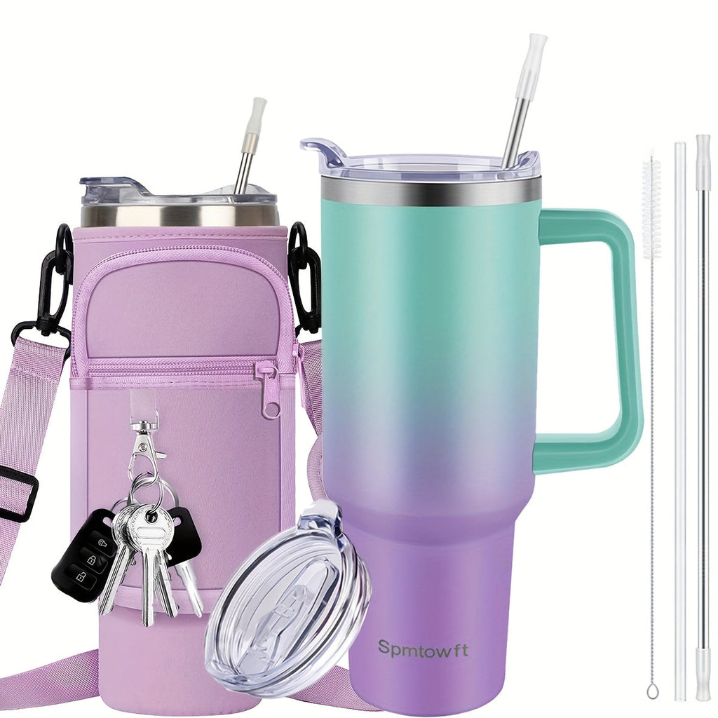 40oz Tumbler with Handle and Straw – Insulated Stainless Steel Water Bottle, Leak-Proof Lid, Cup Holder Friendly, 34H Cold / 8H Hot, Carrier Bag Included, Gift for Women & Men, 5 Colors (Sports, Gym, Travel)