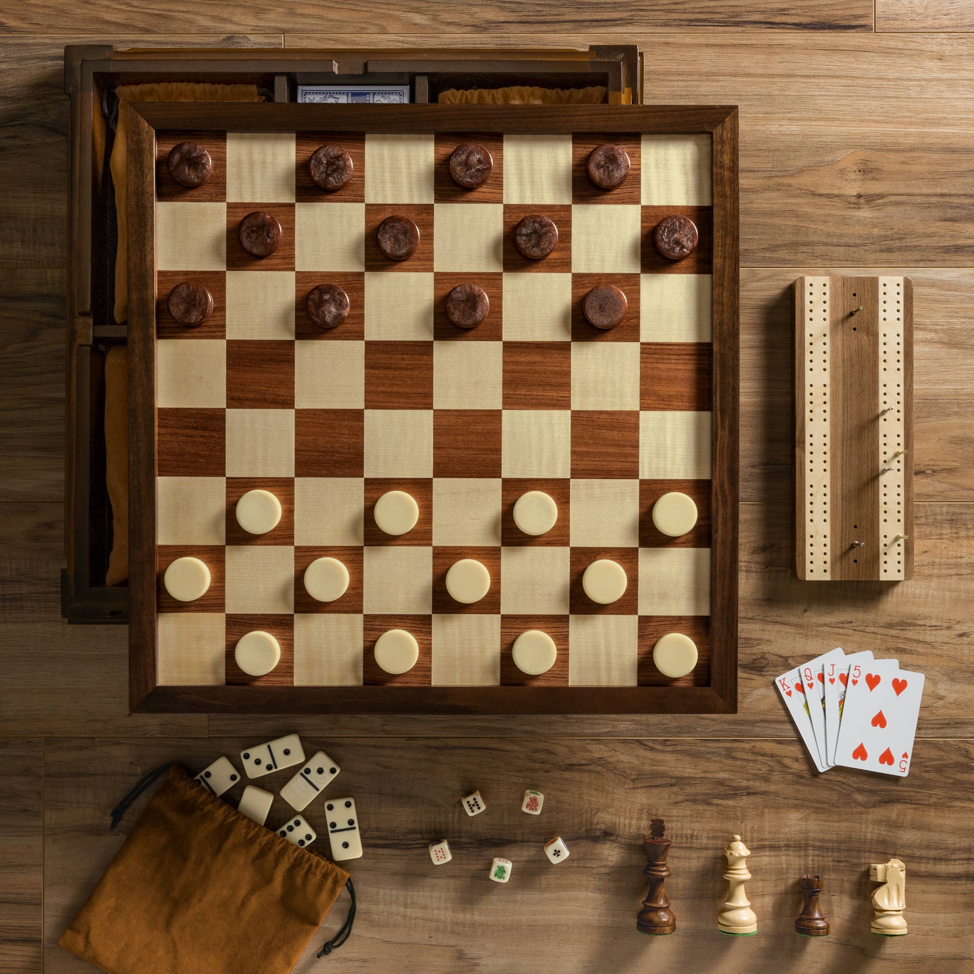 Heirloom Board Game: 7-in-1 (Chess, Checkers, Backgammon, Cribbage, Poker Dice, Cards, Dominoes)