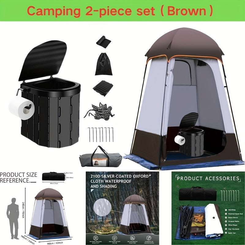 Pop-Up Privacy Tent with Portable Camping Toilet for Adults, Foldable Outdoor Shower Changing Potty Tent Kit with 12 Toilet Bags, Ground Stakes & Windproof Ropes for Camping, Hiking, Travel & Picnics
