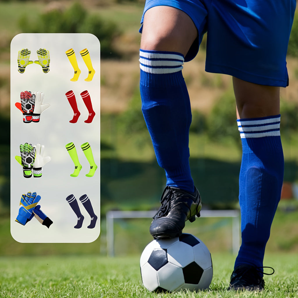 Goalkeeper Gloves with Finger Protection Thickened Latex Anti-Slip + Football Socks Set Adult Men Women Professional Soccer Goalie Gloves Red Sizes 6-10