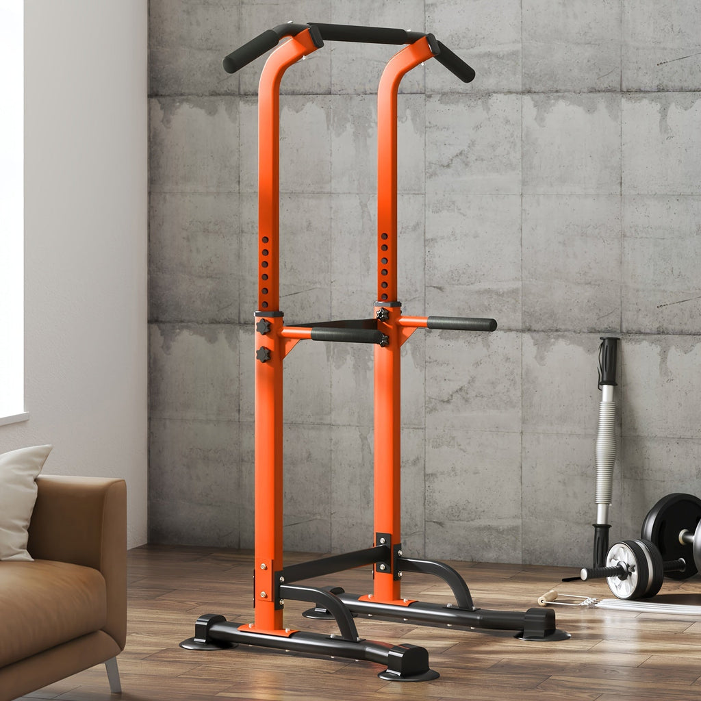 Power Tower Dip Station & Pull-Up Bar – Adjustable Height 65–83", 330 LB Capacity, H-Base Steel Frame for Pull-Ups, Chin-Ups, Dips & Knee Raises | Home Gym Strength Training Equipment