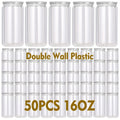 Clear Plastic Snow Globe Tumblers 16oz Double Wall Bulk Set 25 or 50 Cups Pre-Drilled Hole Colored Lid Straw for Iced Coffee Boba Soda Party DIY Customization