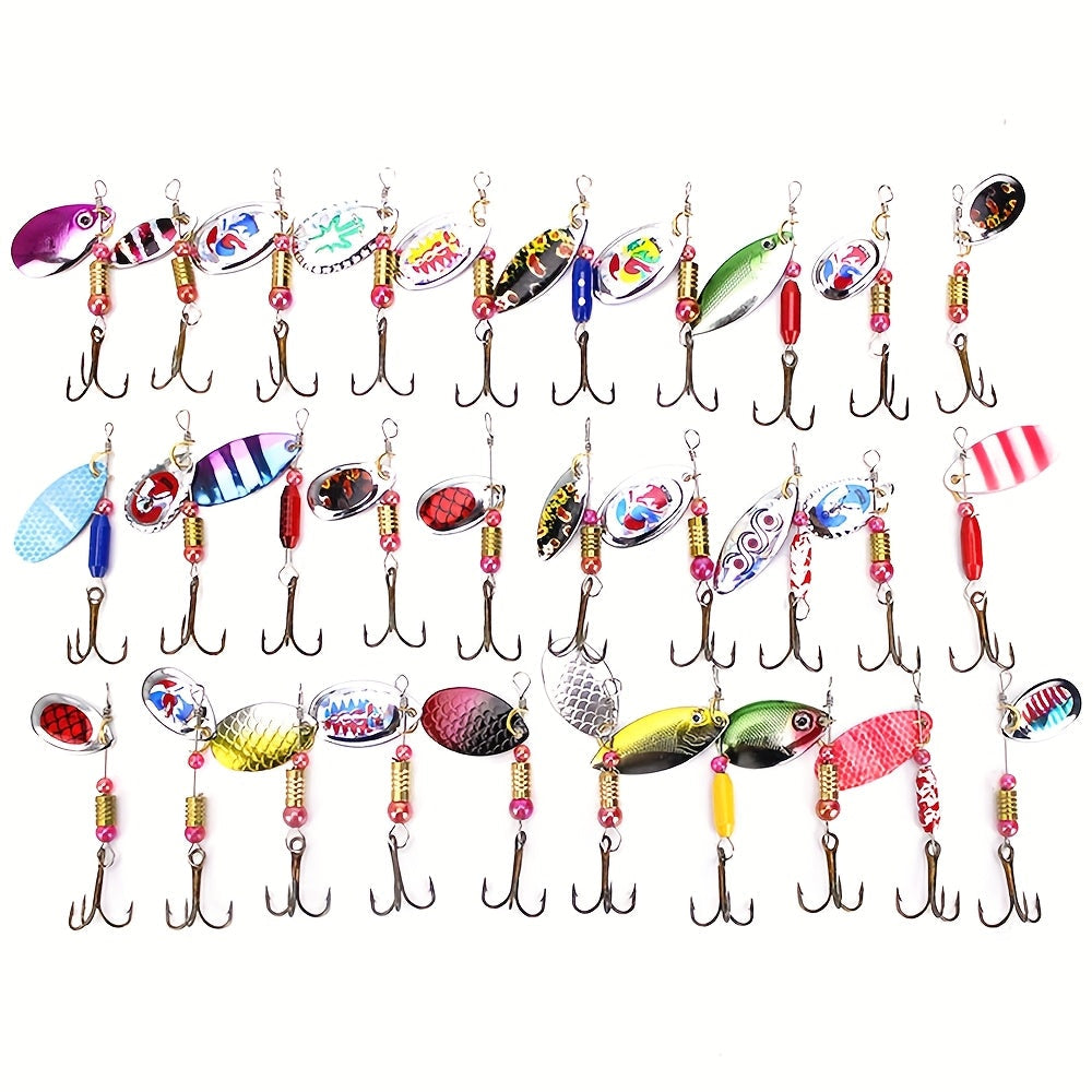 Spinning Sequin Fishing Lures Set 15pcs – Metal Reflective Spinnerbait for Freshwater & Saltwater