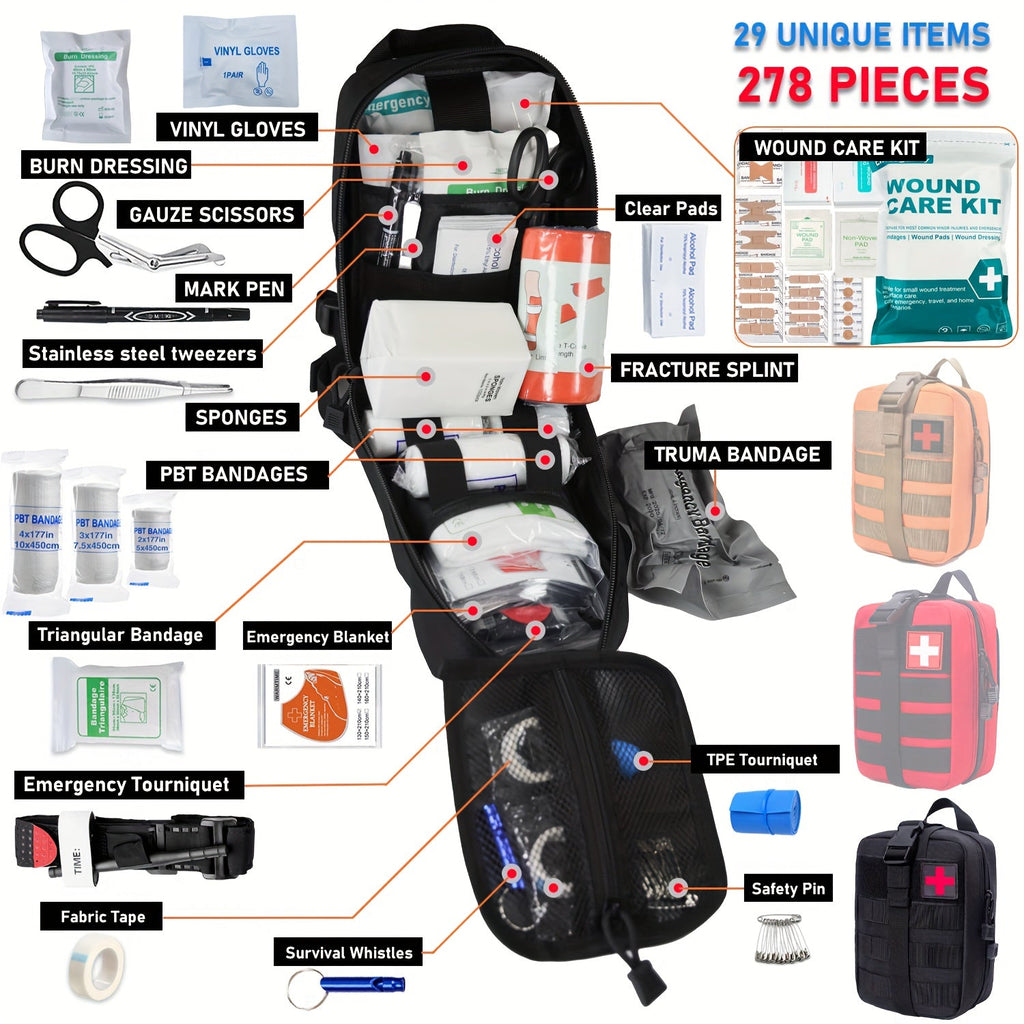 Tactical IFAK Kit 278 Piece Outdoor Emergency First Aid Set Hiking