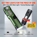 EDC Tactical Flashlight Set 2-Pack - Flat LED Torch + Mini Backup Light, 8 Modes LCD Display, USB-C Rechargeable, Aluminum Body with Back Clip for Camping, Survival & Gift