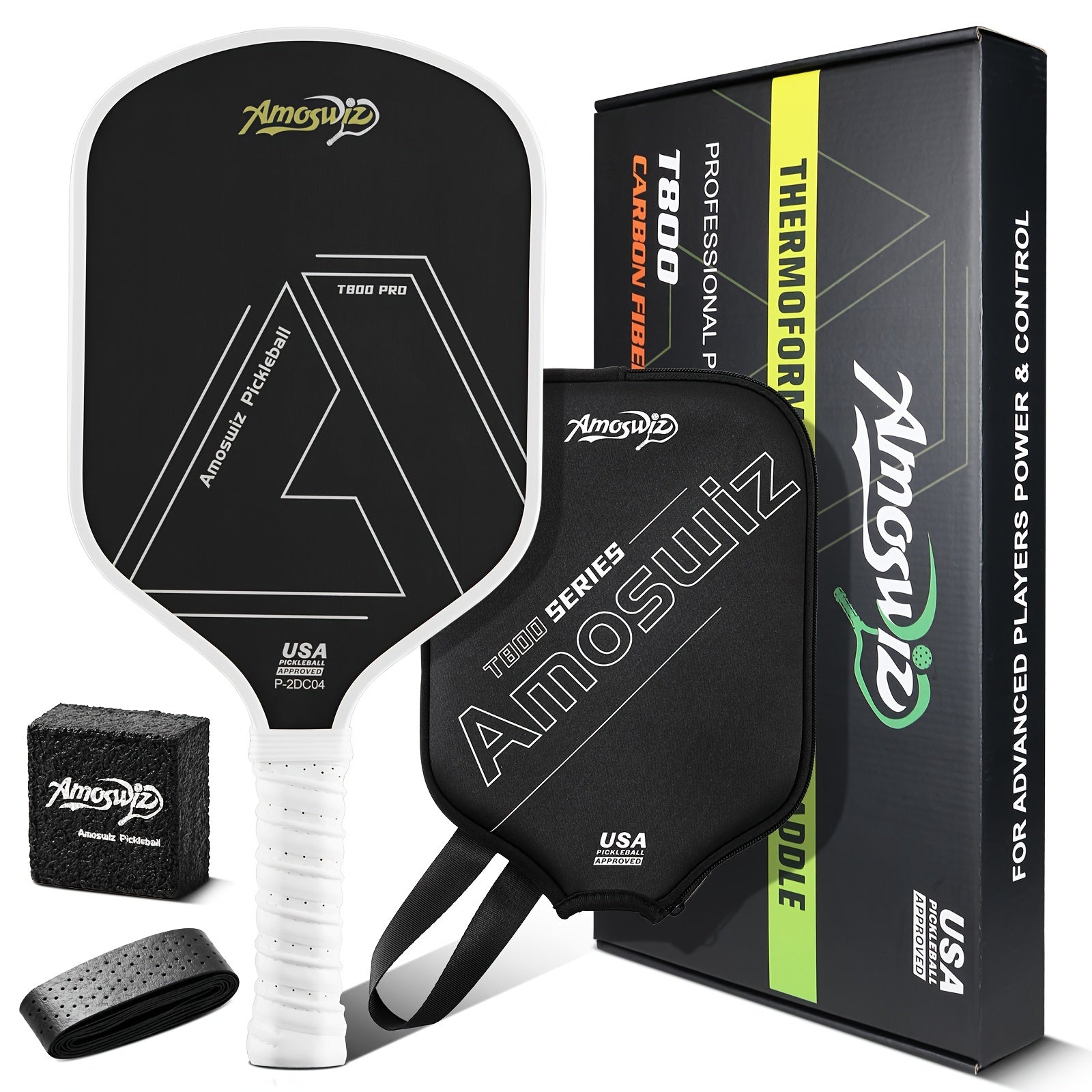 Carbon Fiber Pickleball Paddle T800 16mm Thermoformed - Elongated Pickleball Racket for Spin Power & Control, Upgraded 3-Layer Foam Edge, Includes Cover & Eraser, Great Gift for Men & Women
