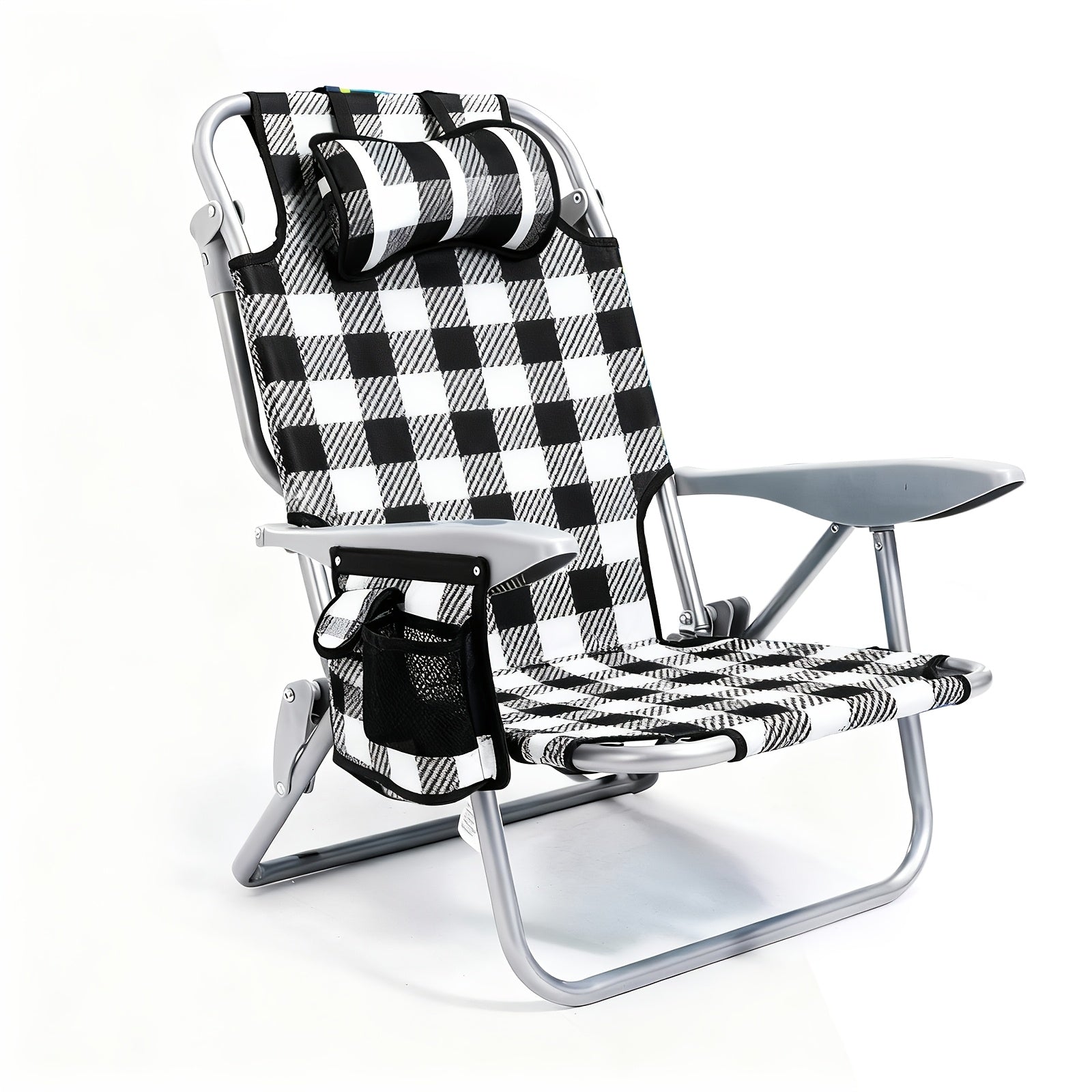 Folding Beach Chair Lay Flat Camping Chair for Adults 4 Position Adjustable Backpack Chair with Cup Holder Towel Bar Cooler Pouch Lightweight Portable Outdoor Lounge Chair