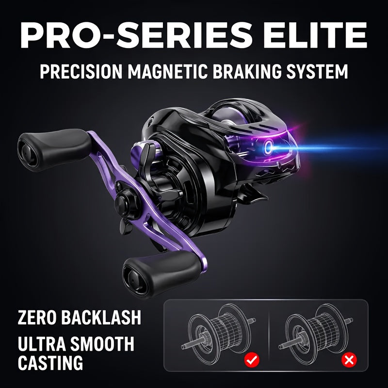 Baitcasting Reel 7.2:1 High-Speed Gear Ratio, 5+1 Ball Bearings 17.64LB Max Drag, Lightweight Freshwater Saltwater Bass Fishing Reel, Left & Right Hand Retrieve, Black Purple