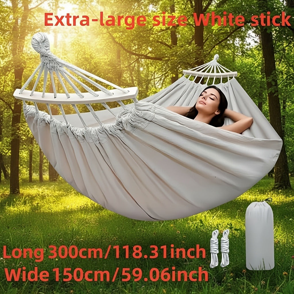 Outdoor Woven Hammock with Wooden Spreader Bar – Thickened Nylon Rope, Single or Double Size – Hanging Chair Swing Bed for Garden, Courtyard, Park & Balcony (No Frame Included)