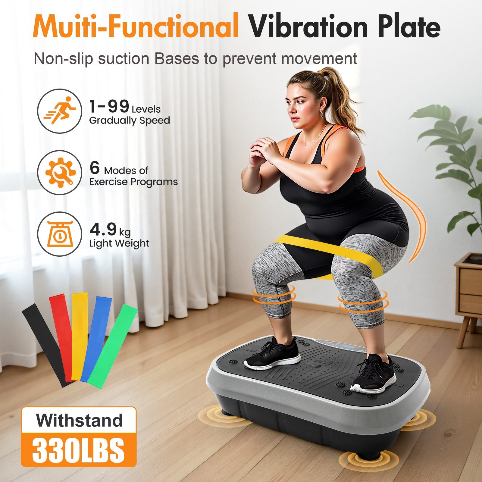 Vibration Plate Exercise Machine 120 Speed Levels – 5 Resistance Bands, LCD Display, Remote Control, 3 Workout Programs – Full Body Shaker for Weight Loss & Fat Burning, Women & Men