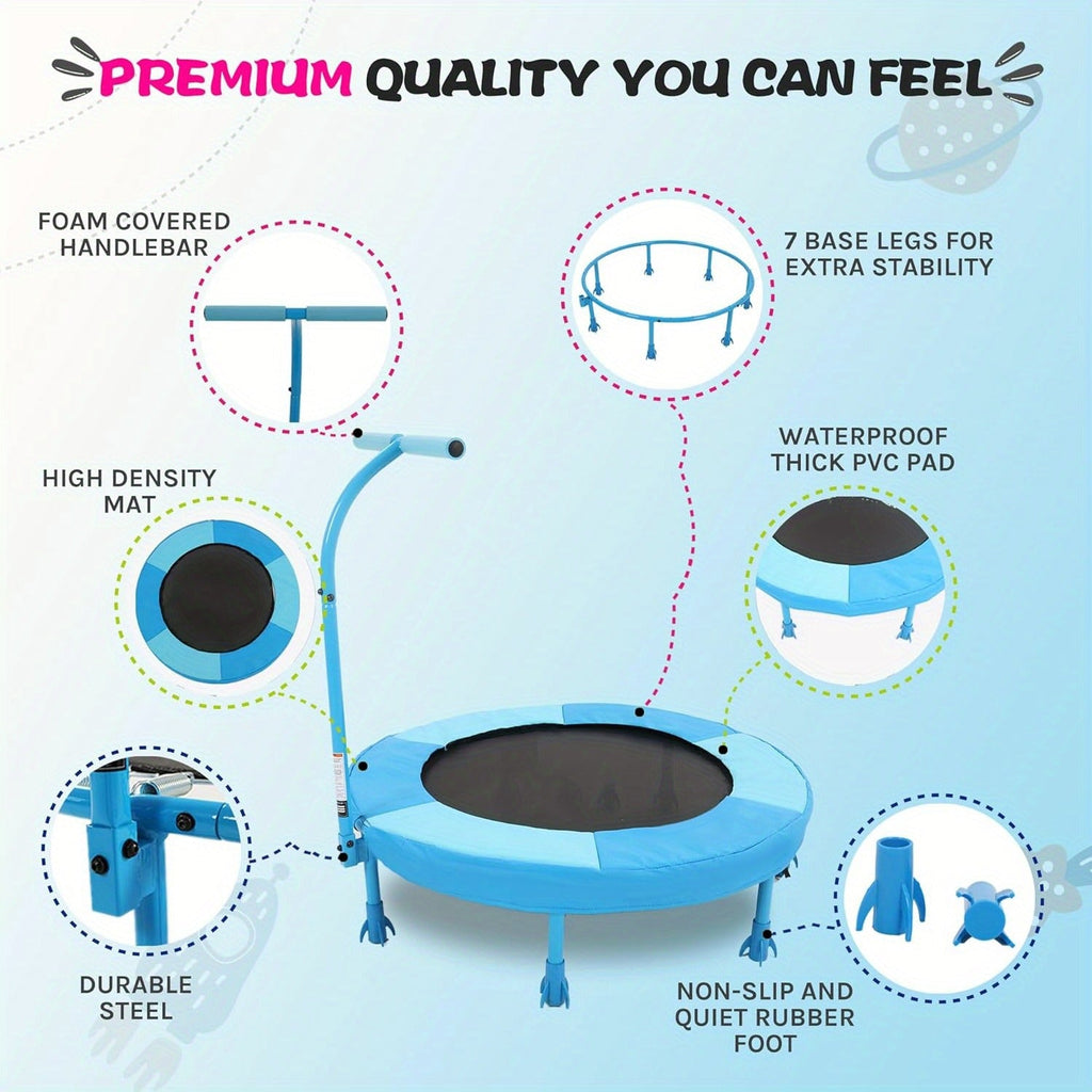 36 Inch Kids Indoor Trampoline with Handle - 7-Leg Safety Design, 2.0mm Steel Frame, 28 Coil Springs, Non-Slip Feet, PP Jump Mat, Compact Mini Toddler Trampoline for Home Bedroom Playroom Exercise