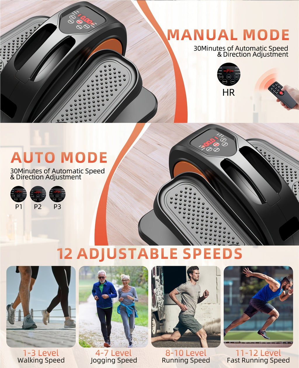 Under Desk Elliptical Machine Fully Assembled Quiet Portable Seated Pedal Exerciser with Remote Control 12 Adjustable Speeds for Home Office Workout Low Impact Leg Exercise Equipment