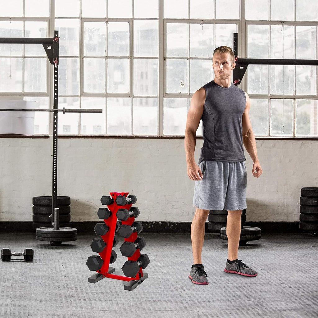 Dumbbell Rack A-Frame 5-Tier Heavy Duty Weight Storage Stand – Space-Saving Vertical Dumbbell Holder for Home Gym, Holds 5-25LB Hex & Rubber Dumbbells