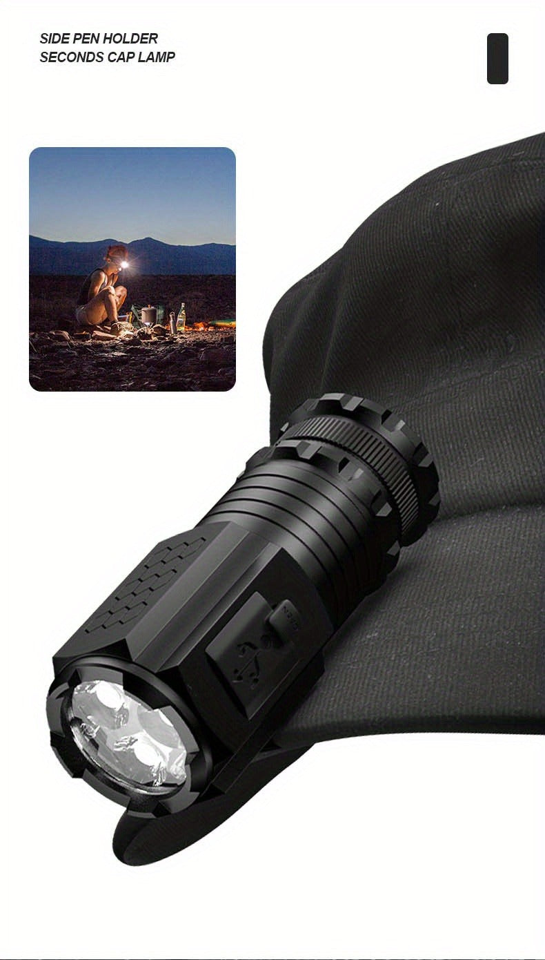 2000 Lumens Mini EDC Flashlight – Rechargeable 18650 Lithium Type-C, 4 Dimming Modes & Turbo, 300M Beam, Compact Pocket Torch for Camping, Hiking & Emergencies (Short/Long, Black/Classic)