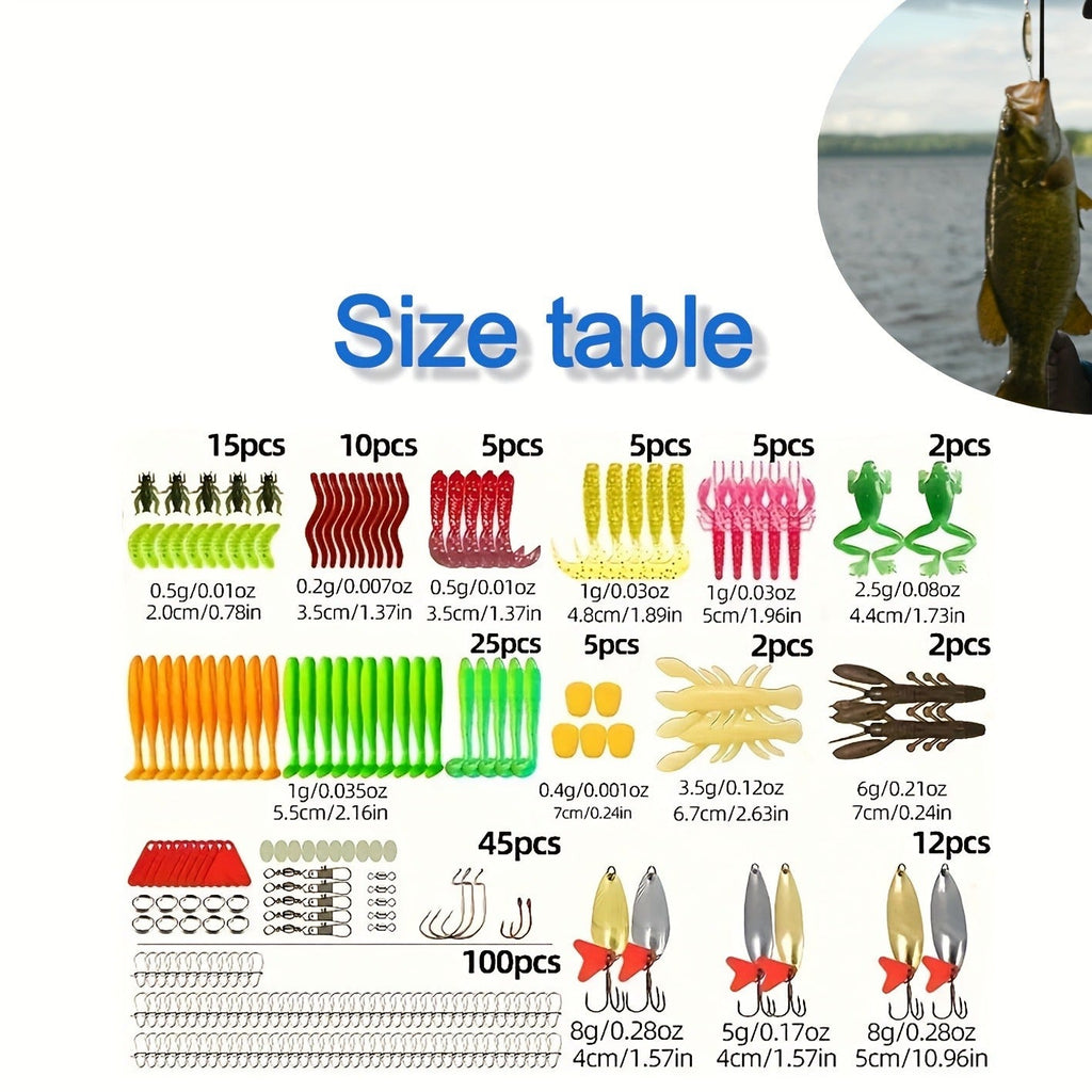 Fishing Lures Kit with Tackle Box – Mixed Plastic & Metal Baits, Hooks, Swivels & Jig Hooks (110/252/361pcs)