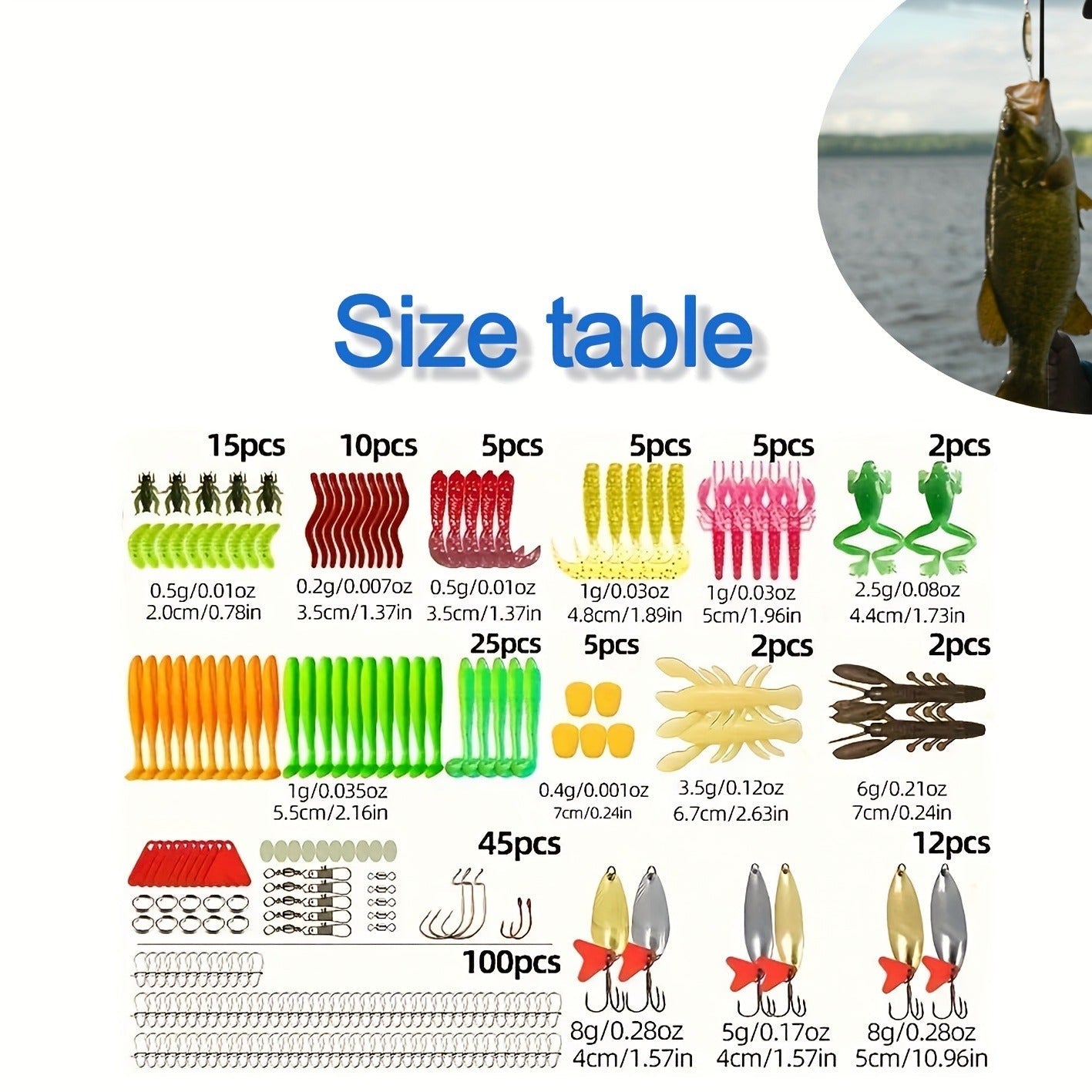 Fishing Lures Kit with Tackle Box – Mixed Plastic & Metal Baits, Hooks, Swivels & Jig Hooks (110/252/361pcs)