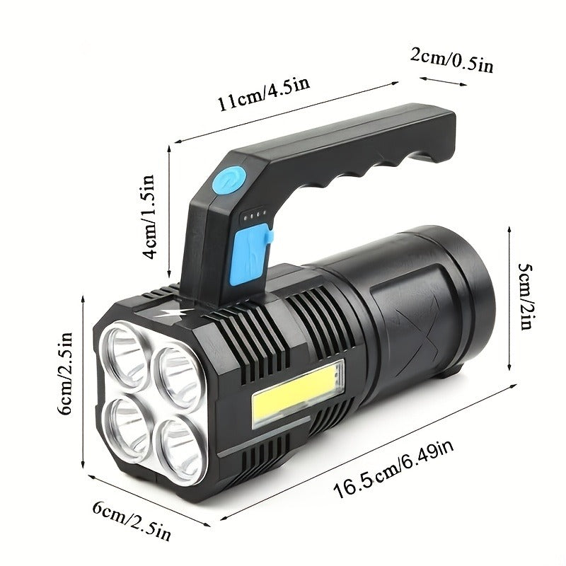 Rechargeable LED Flashlight 6-Pack - Transparent COB Side Light, 6 Modes Multifunction Handheld Torch, ABS Body for Camping, Hiking, Work & Emergency Power Outage