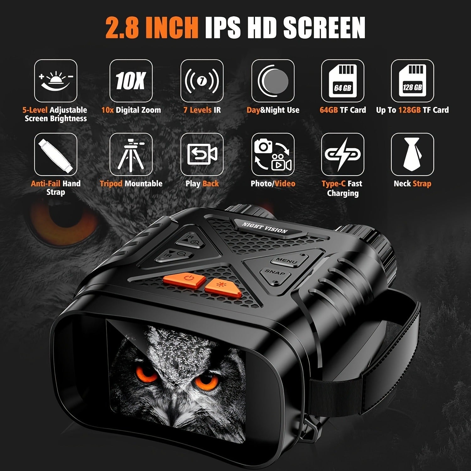 Night Vision Binoculars for Adults 4K Digital - 1080P HD Infrared Night Vision Goggles with 2.8" Screen, 10x Zoom, 7-Level 850nm IR Illuminator, 2000mAh Rechargeable Battery for Hunting Camping Boating Wildlife Observation, Gift for Men