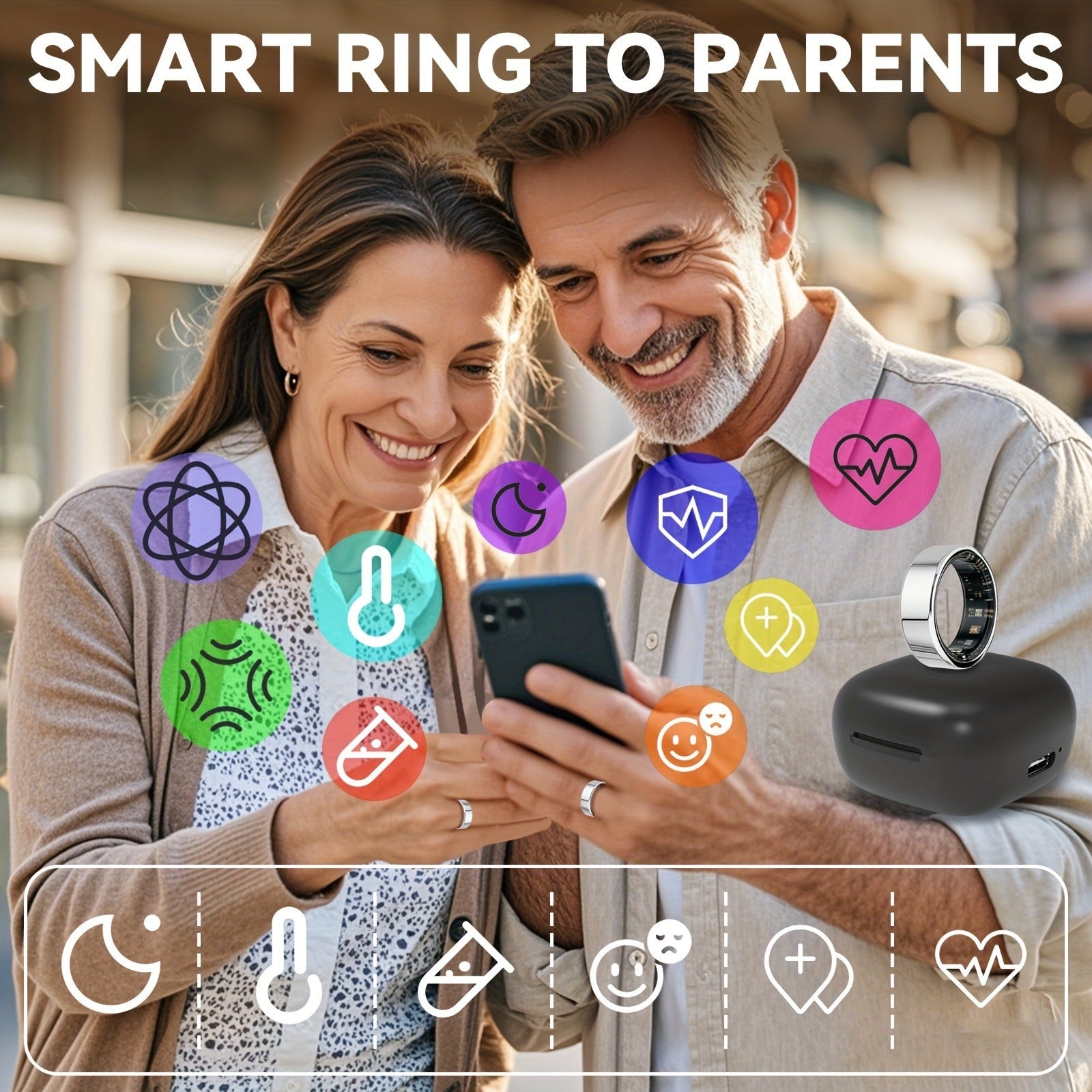 Smart Ring Health Monitor – Step Counter, Sleep Tracker, Heart Rate & Fitness Tracker Ring for Men | Multiple Sizes & Colors