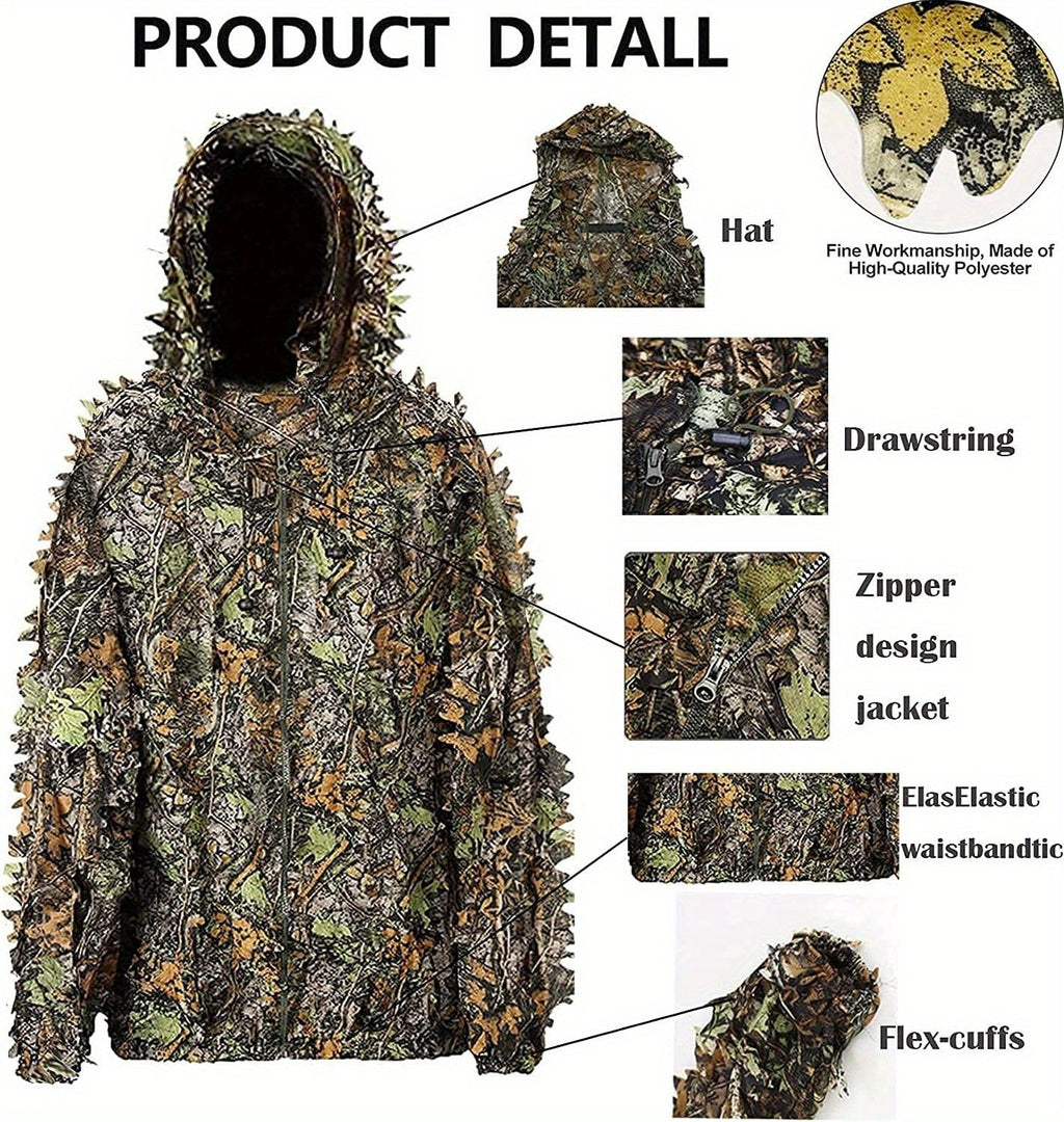 3D Leaf Ghillie Suit Lightweight Camouflage Hunting Suit for Men Women - Full Body Camo Outfit for Wildlife Photography, Birdwatching, Airsoft, Spring Summer Autumn Outdoor Training