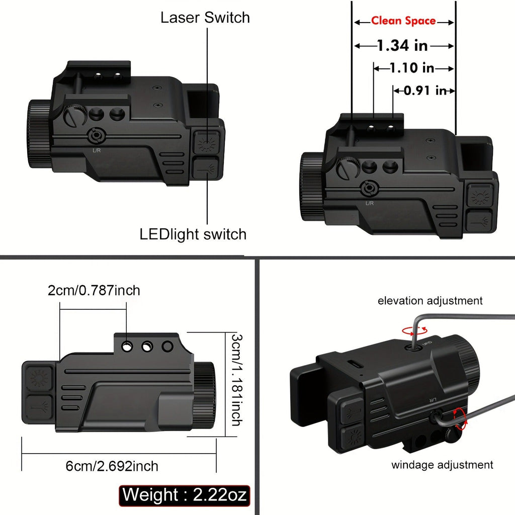 Laser Sight for Picatinny Rail Pistols – Green Red Blue Laser, CNC Aluminum, Low Profile, USB Rechargeable, 5-Hour Runtime, Fits Compact & Full-Size Handguns