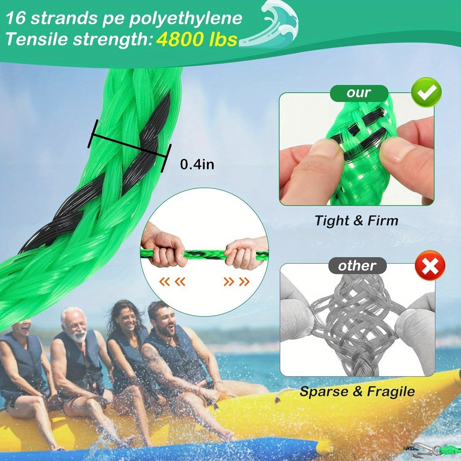 Heavy Duty Boat Tow Rope Harness Self-Centering with Float Ball Antirust Stainless Steel for Skiing Wakeboarding Kneeboarding 2 Riders