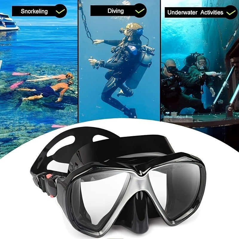 Panoramic HD Diving Mask Anti-Fog Tempered Glass Snorkel Mask with Nose Cover for Adults Youth Scuba Diving Snorkeling Swimming Pink Blue Black
